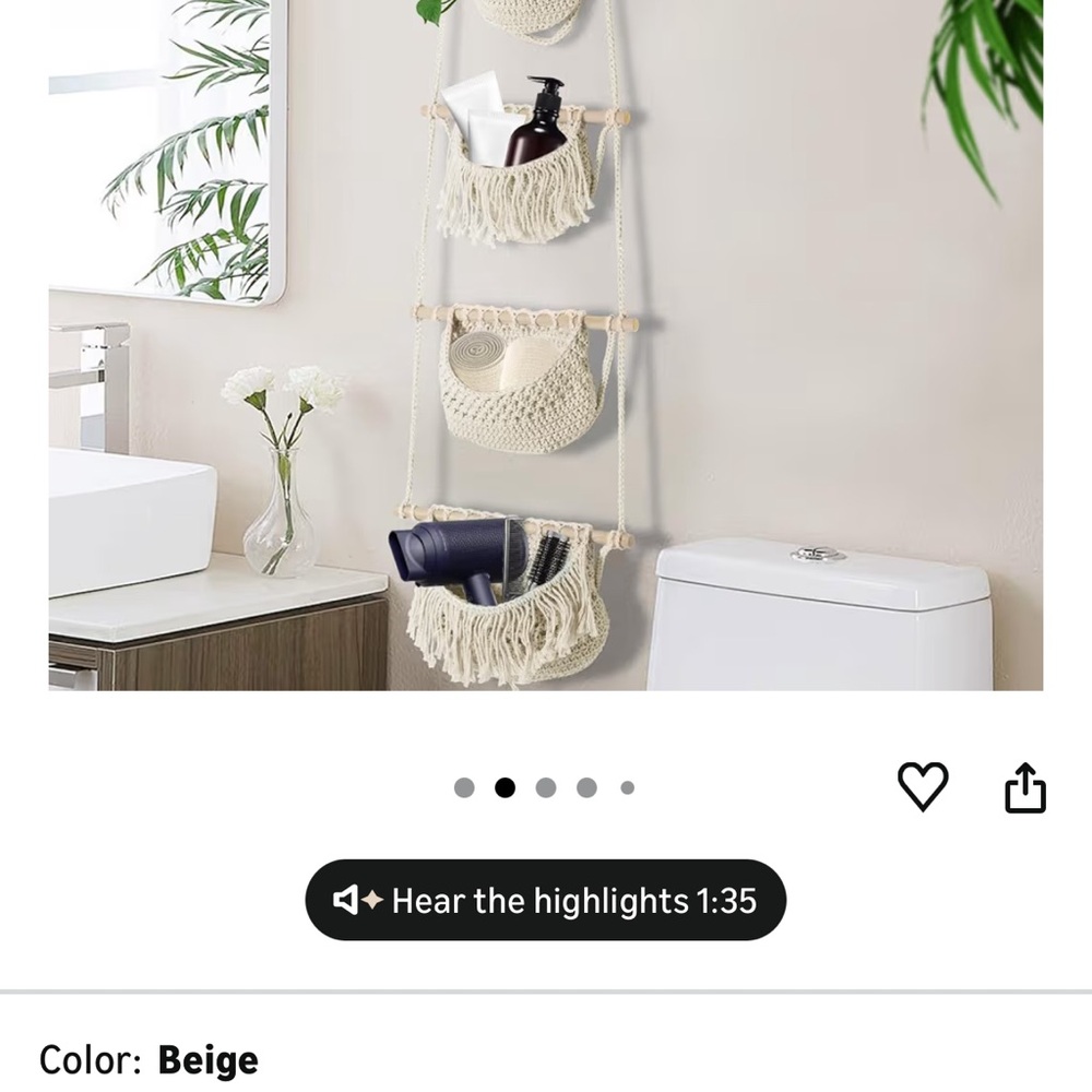 Abrand Beige Macramé Ladder Organizer with Fringe Pockets